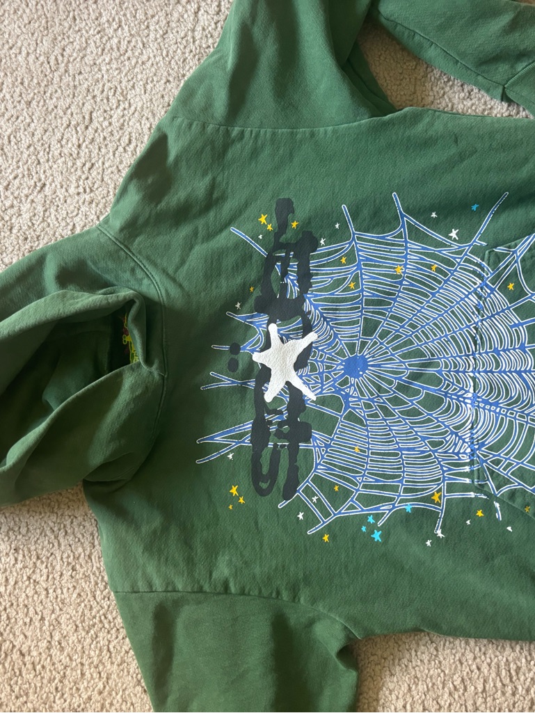 Olive Green Spiderweb Graphic Hoodie